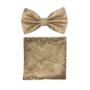 New Brand Q men's pre-tied bow tie & hankie paisley formal wedding gold brown - Picture 1 of 4