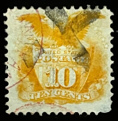 #116 二手,1869 年 10 美分图片鹰和盾带横滨切碎和红色 CDS 取消 — 第 1/2 张图片