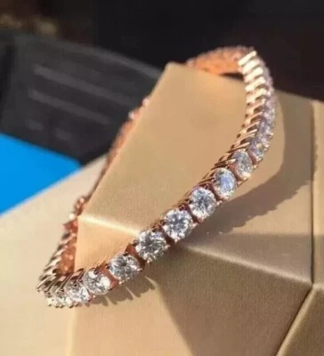 Brazalete de tenis de diamantes naturales de corte redondo de 8 quilates certificado para mujer de oro rosa de 14 k Foto 1 de 4