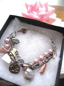 Chan Luu Armband Rosa Perle Silber Triple Wrap Halbedelstein Münze & Charms NEU - Bild 1 von 11