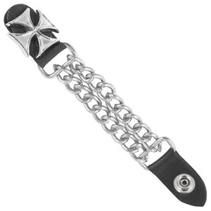 Motorcycle Vest Extenders Double Bike Chain Made For USA Biker Iron Cross Silver - Picture 1 of 4