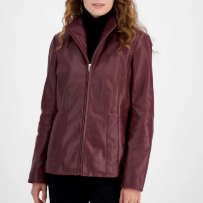 Chaqueta de cuero de cordero italiana clásica Cole Haan nueva con etiquetas talla 8 Foto 1 de 4