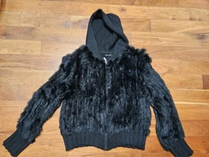 Suéter cárdigan negro con cremallera Dolce Cabo para mujer talla L con paneles de piel de conejo - Imagen 1 de 20