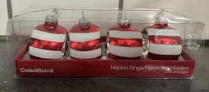 New Crate and Barrel Christmas Glass Ball Napkin Rings Lot of 4 Peppermint New - Picture 1 of 3