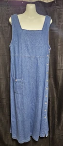 Abito maglione blu J midi denim medio senza maniche bottoni tasca scollo quadrato Y2K - Foto 1 di 7