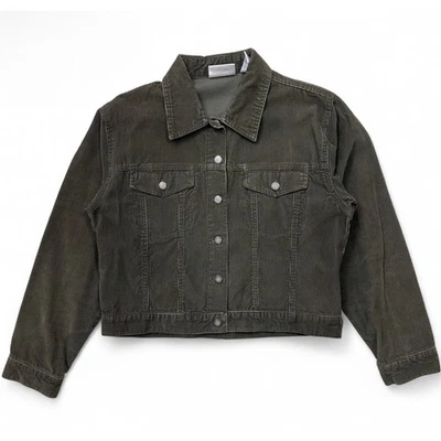 Vintage Bill Blass Olive Green Corduroy Cropped Button Up Jacket Women's Medium - Image 1 of 4