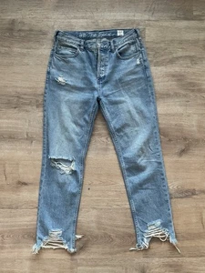 We The Free by Free People Good Luck Distressed Mid Rise Jeans Raw Hem Gr. 27 - Bild 1 von 7
