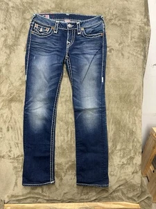 Women's TRUE RELIGION BILLY SUPER T STRAIGHT DARK STRETCH Jeans 30x29 USA - Picture 1 of 17