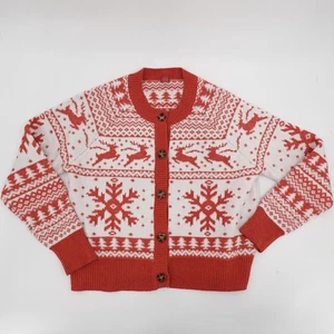 DEZ. 25. Pullover Strickjacke Damen groß rot weiß nordisch Rentier Weihnachten - Bild 1 von 9