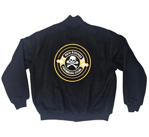 Vintage Woll Bomberjacke Pirates Skull Crossbones Rum Runner Karibik Zigarren Gr. L - Bild 1 von 16