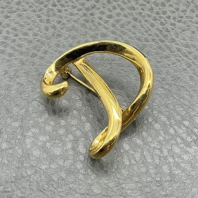 Anne Klein Signed Letter D Brooch Pin Gold Tone Script Monogram Swirl Costume - Image 1 of 4