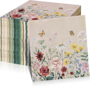 100pcs Floral Paper Napkins,Spring Wildflower Napkin Disposable Flower... - Picture 1 of 7
