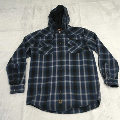 Legendary Whitetails Shirt Mens Medium Blue Plaid Flannel Button Up Hooded USA  - Image 1 of 4