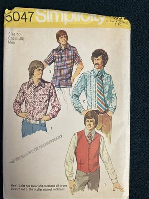 1970’s Simplicity 5047 NEW  Men’s Button Front Back Yoke Shirt & Vest Size 40 - Image 1 of 4