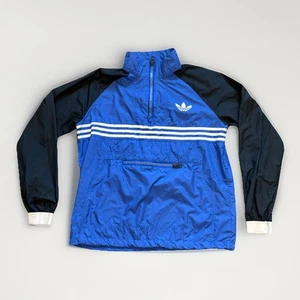 Adidas Blue Black Vintage Quarter Zip Windbreaker Jacket Hooded Size Medium - Picture 1 of 5