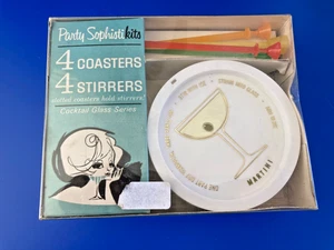 Vintage Neu im Karton Party SophistiKITS Cocktail UNTERSETZER RÜHRSTÄBCHEN NOS 4ER SET MCM - Bild 1 von 4