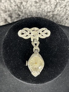 Vintage Clinton Anhänger Brosche Uhr Silber, Kristall Schmuck, Antik, braucht Batterie - Bild 1 von 6