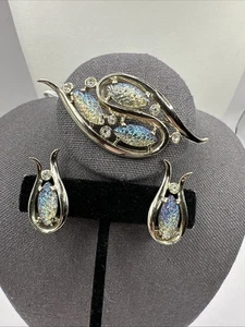 Vintage signierte Emmons Aurora Borealis AB Cabochon Strass Brosche & Ohrringe - Bild 1 von 4