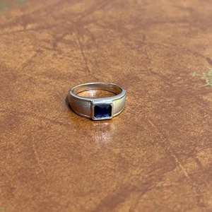 Vintage Classic Square 925 Solid Silver Deep Blue Gemstone Ring - Size O - Picture 1 of 4