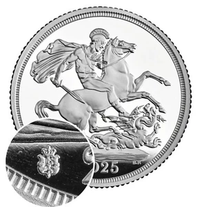 2025 Großbritannien Silber PP Sovereign mit Schild Privy First Silver Sovereign (in Hand) - Bild 1 von 5