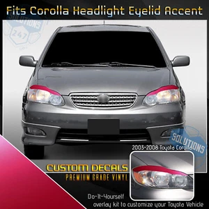 For 2003-2008 Toyota Corolla Headlight Eyelid Overlay Decals Satin Matte Chrome - Picture 1 of 16