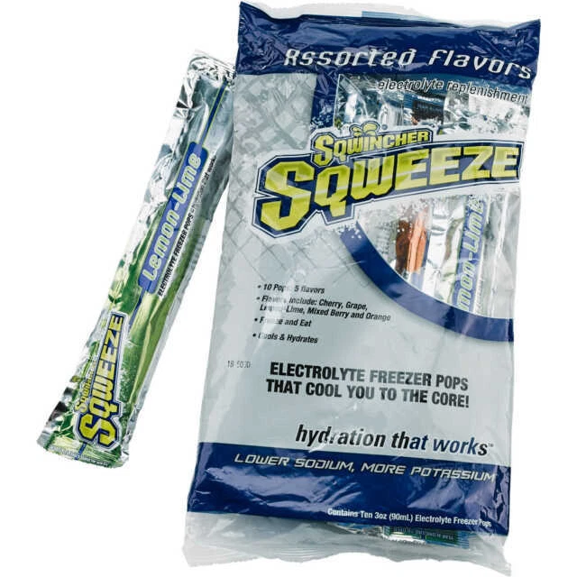 Sqwincher (266798) Electrolyte Replenishing Freezer Pop, Assorted (10-Pack)