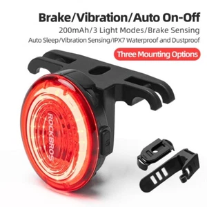ROCKBROS Smart Brake Sensing Bicycle Bike Rear Light Waterproof Rechargeable - Picture 1 of 13