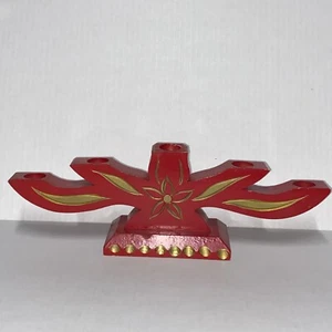 Candelabro sueco vintage pintado a mano de madera roja 5 candelabros Suecia - Imagen 1 de 8