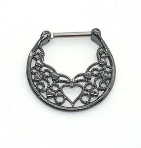 Daith black TITANIUM post Ring Helix Cartilage Tragus Piercing Hoop CLICKER - Picture 1 of 2