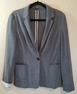 Express Einknopf Blazer Jacke grau Gr. M Taschen Strick Stretch gefüttert Ärmel - Bild 1 von 8