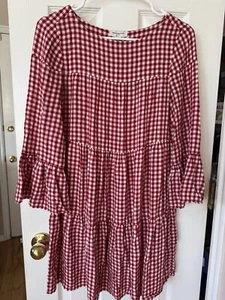 Beachlunchlounge Red Gingham Dress Women Sz Sm Soft Layered Ruffle Style Summer - Picture 1 of 4