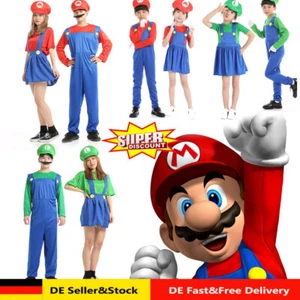 DE Erwachsene Kinder Super-Mario Luigi Brothers Klempner Karneval Cosplay Kostüm - Bild 1 von 21