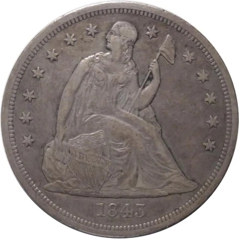 1843 $1 Liberty Seated Dollar with Great Patina Cover