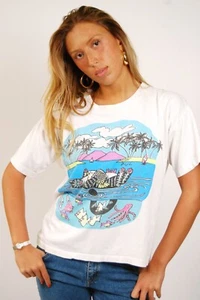 80s Cat T-shirt (L) vintage white crazy fiji large men women hawaii b kliban - Picture 1 of 8