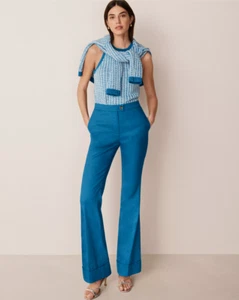 NEW ANN TAYLOR $119 SANTORINI BLUE LINEN TWILL CUFFED TROUSER PANTS SZ 6P - Picture 1 of 4