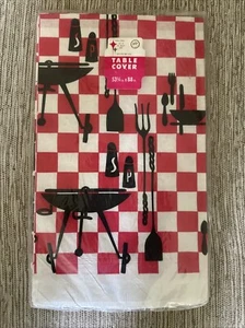 Vintage Picnic Tablecloth Red White Checked Barbecue Paper  MCM 53 3/4" x 88" - Picture 1 of 3