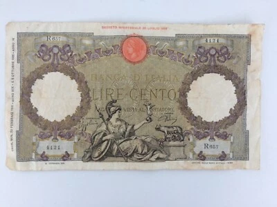 Banknote Lire Cento 1931-1941 B'anca d'Italia Paper Money Italy - Image 1 of 4