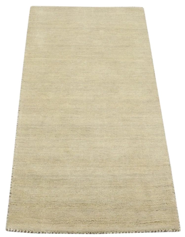 Gabbeh Teppich 100% Wolle 70X140 cm Handarbeit Beige Handgetuftet T1036 - Bild 1 von 4