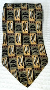 ZYLOS NECK TIE GREEN TAN BLACK RED UNIQUE GEOMETRIC DESIGN 58" X 4" - Picture 1 of 7