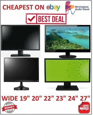 Cheap 19" 20" 22" 23" 24" 27" TFT PC Computer Monitor VGA DVI HDMI Flat Screen - Image 1 of 2