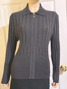Nice St John Charcoal Santana Knit Ribbed Front Zip Jacket sz 12 - Picture 1 of 8