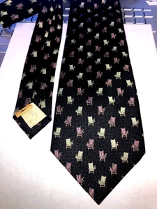 TOMMY BAHAMA  58” Men’s Tie All Silk Made In USA BLACK & BEACH CHAIRS OFF ISLAND - Picture 1 of 7