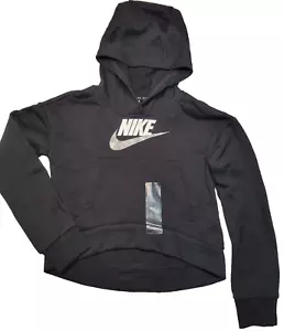 Nike Girl's Sportswear Cropped Swoosh Hoodie Color Black Sz Small FREE SHIP $45 - Picture 1 of 7