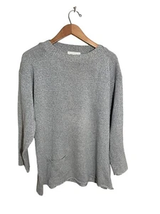 Maglione lino finto collo donna taglia piccola media cotone nylon tasca grigio verde - Foto 1 di 8