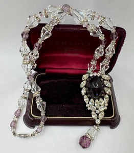 FRENCH ART DECO CRYSTAL VINTAGE NECKLACE RJP ROGER JEAN PIERRE LRG PURPLE STONE - Picture 1 of 9
