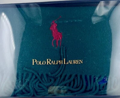 Vintage Polo Ralph Lauren Town Green Lambs Wool Italy Scarf New In Box Fringe - Image 1 of 4