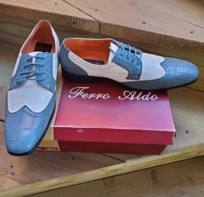 Ferro Aldo Men's Lace Up Blue and White Dress Faux Leather Shoes M-109185- NIB - Image 1 of 4