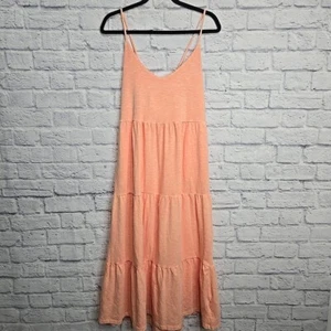 Antiguo Vestido Azul Marino Para Mujer Grande En Niveles Cami Slub Tejido Rosa Melocotón Columpio Midi Informal - Imagen 1 de 8