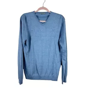 COS Hombre Talla L Seda Algodón Cuello en V Manga Larga Azul Claro Punto Fino Suéter - Imagen 1 de 5