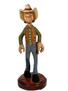 Cowboy Wooden Folk Art Figurine Wild West Caricature Holster Handcarved Western - Picture 1 of 9